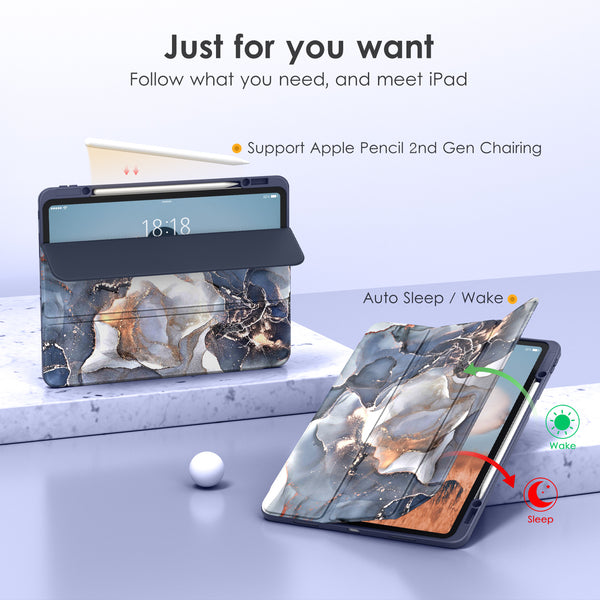 DTTOCASE iPad Pro 12.9 Case 6th / 5th / 4th / 3rd Generation 2022/2021 / 2020/2018,12.9 inch Clear Back Cover[Built-in Pencil Holder,Auto Sleep/Wake,Camera Protection] for iPad Pro-Blue Purple