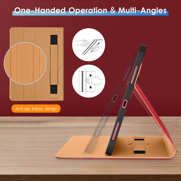 DTTO Rotating Case for iPad 10th Generation 10.9 Inch 2022, 360 Degree Rotating Premium Leather Folio Stand Protective Cover with Pencil Holder - Auto Wake/Sleep and Hand Strap, Brown