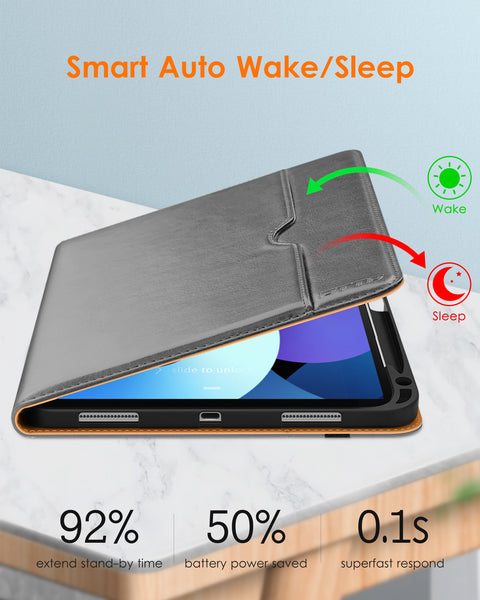 DTTO iPad Air 5th Generation Case (2022) / iPad Air 4th Generation Case (2020) 10.9 Inch, Premium Leather Business Folio Stand Cover with Pencil Holder [2nd Pencil Charging] for iPad Air 5/4, Brown