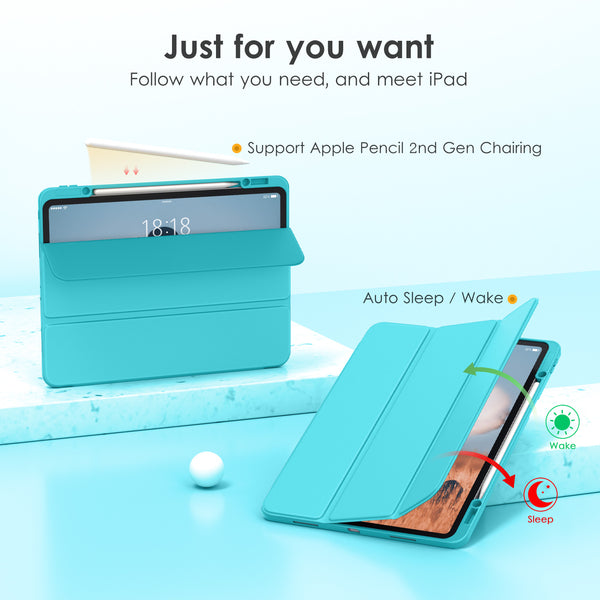 DTTOCASE iPad Pro 12.9 Case 6th / 5th / 4th / 3rd Generation 2022/2021 / 2020/2018,12.9 inch Clear Back Cover[Built-in Pencil Holder,Auto Sleep/Wake,Camera Protection] for iPad Pro-Blue Purple