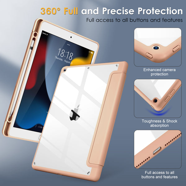 DTTO for iPad 9th/8th/7th Generation 10.2 inch 2021/2020/2019 Case, Lightweight Smart Trifold Stand with Hard PC Clear Transparent Back Shockproof Cover with Pencil Holder - Black