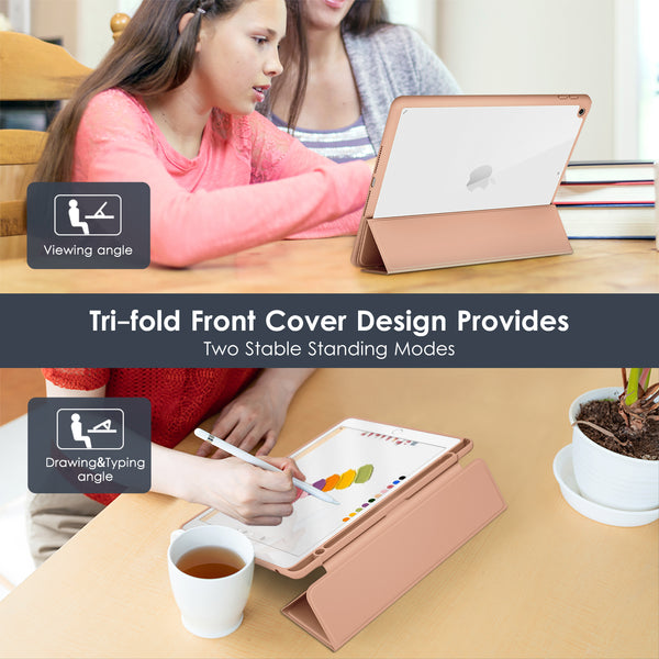 DTTO for iPad 9th/8th/7th Generation 10.2 inch 2021/2020/2019 Case, Lightweight Smart Trifold Stand with Hard PC Clear Transparent Back Shockproof Cover with Pencil Holder - Black