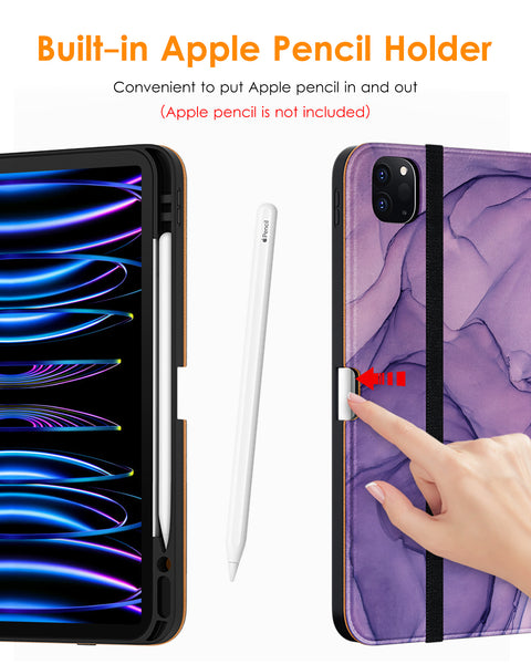 DTTO iPad Pro 12.9 6th / 5th / 4th / 3rd Generation Case 2022/2021/2020/2018, Premium Leather Folio Stand Cover with Built-in Apple Pencil Holder -Auto Wake/Sleep and Multi Viewing Angles,Brown