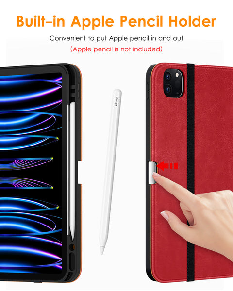 DTTO iPad Pro 12.9 6th / 5th / 4th / 3rd Generation Case 2022/2021/2020/2018, Premium Leather Folio Stand Cover with Built-in Apple Pencil Holder -Auto Wake/Sleep and Multi Viewing Angles,Brown