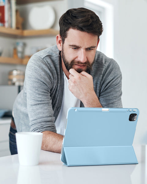 DTTO iPad Pro 12.9 case 2021 [Full Body Protection+Apple 2nd Pencil Charging+ Auto Sleep/Wake] Soft TPU Smart Back Cover Case, Ice Blue