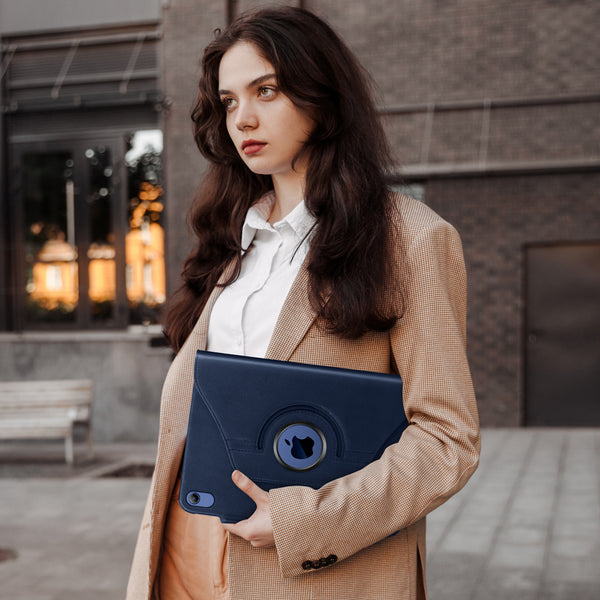 DTTOCASE Rotating Case for iPad 10th Generation 2022, 10.9 Inch iPad Smart Folio Leather Cover with Pencil Holder, 360 Degree Rotating Protective Stand，and Close Strip - Brown