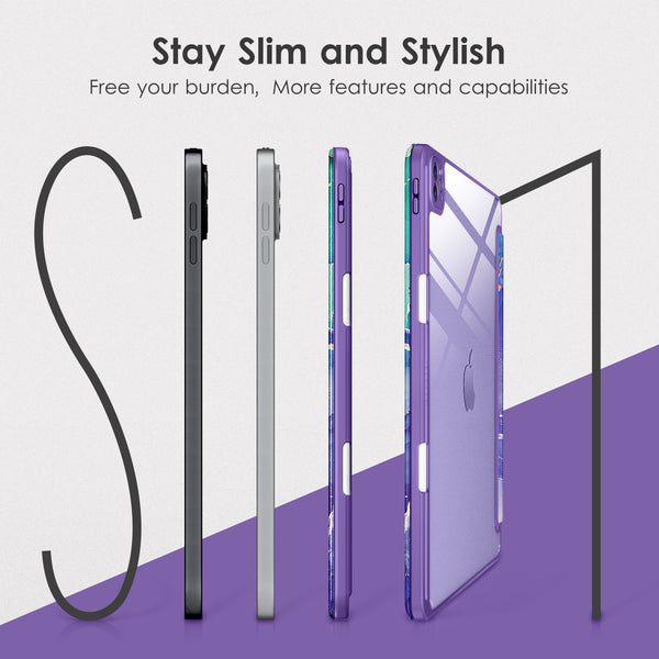 DTTOCASE for iPad Air Case 5th / 4th Generation 10.9 Inch (2022/2020),iPad Pro 11 Inch Case with Transparent Shockproof Back Cover[Built-in Pencil Holder,Auto Sleep/Wake,Camera Protection]-Blue Purple