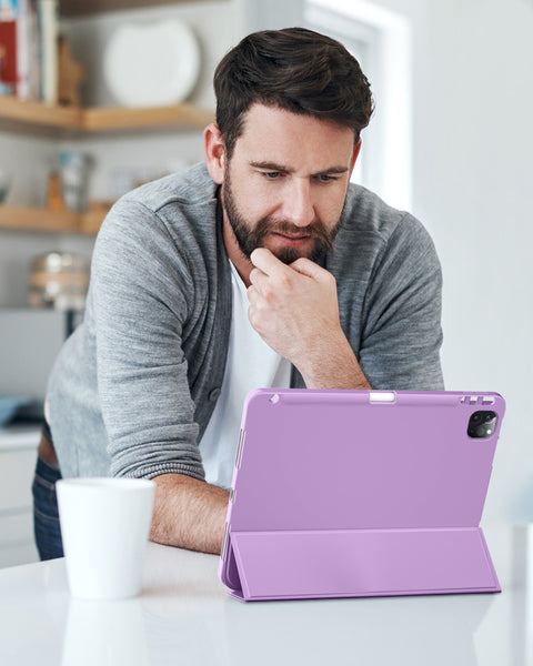 DTTO iPad Pro 12.9 case 2021 [Full Body Protection+Apple 2nd Pencil Charging+ Auto Sleep/Wake] Soft TPU Smart Back Cover Case, Ice Blue