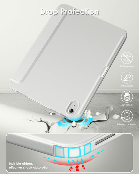 DTTO iPad 10th Generation Case 10.9 Inch 2022, Slim Tri-fold Stand Soft TPU Back with Pencil Holder for iPad 10 Case - Support Touch ID, Auto Sleep/Wake, and Honeycomb Grid Cushion, Black