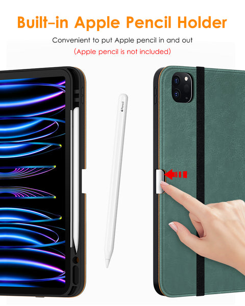 DTTO iPad Pro 12.9 6th / 5th / 4th / 3rd Generation Case 2022/2021/2020/2018, Premium Leather Folio Stand Cover with Built-in Apple Pencil Holder -Auto Wake/Sleep and Multi Viewing Angles,Brown