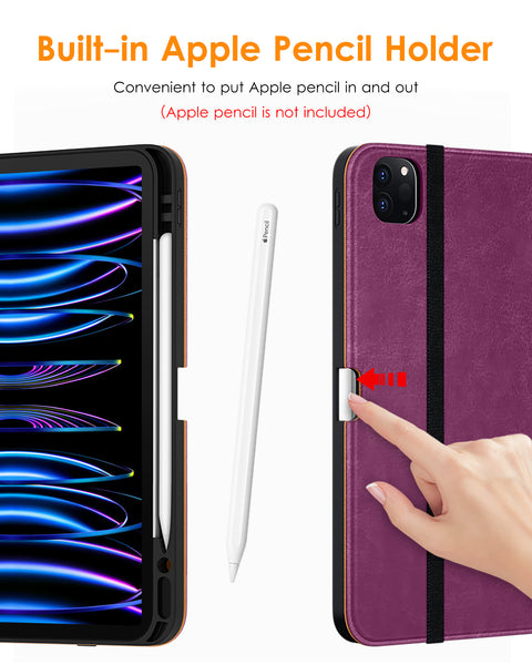 DTTO iPad Pro 12.9 6th / 5th / 4th / 3rd Generation Case 2022/2021/2020/2018, Premium Leather Folio Stand Cover with Built-in Apple Pencil Holder -Auto Wake/Sleep and Multi Viewing Angles,Brown