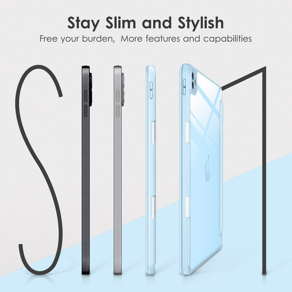 DTTOCASE iPad Pro 12.9 Case 6th / 5th / 4th / 3rd Generation 2022/2021 / 2020/2018,12.9 inch Clear Back Cover[Built-in Pencil Holder,Auto Sleep/Wake,Camera Protection] for iPad Pro-Blue Purple