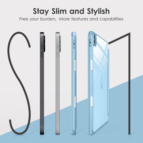 DTTOCASE for iPad Air Case 5th / 4th Generation 10.9 Inch (2022/2020),iPad Pro 11 Inch Case with Transparent Shockproof Back Cover[Built-in Pencil Holder,Auto Sleep/Wake,Camera Protection]-Blue Purple