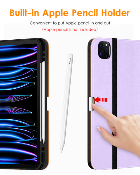 DTTO iPad Pro 12.9 6th / 5th / 4th / 3rd Generation Case 2022/2021/2020/2018, Premium Leather Folio Stand Cover with Built-in Apple Pencil Holder -Auto Wake/Sleep and Multi Viewing Angles,Brown