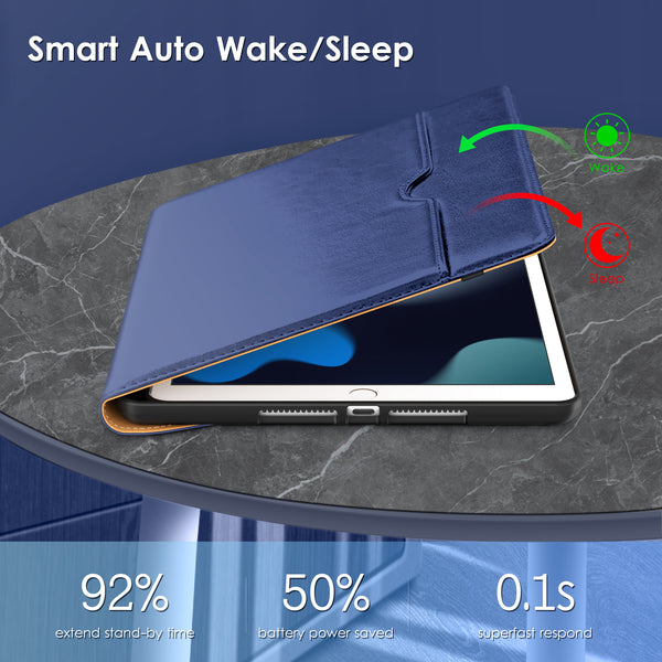 DTTO Rotating Case for iPad 9th/8th/7th Generation 10.2 Inch 2021/2020/2019, 360 Degree Rotating Premium Leather Folio Stand Protective Cover with Pencil Holder - Auto Wake/Sleep and Hand Strap, Brown