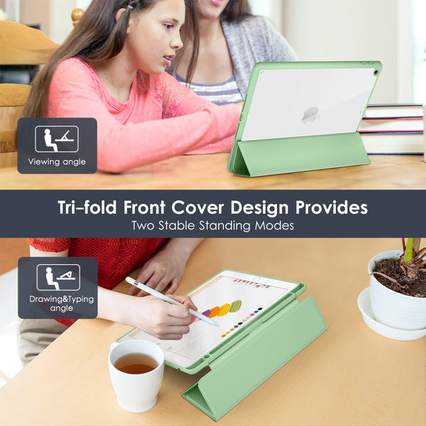 DTTO for iPad 9th/8th/7th Generation 10.2 inch 2021/2020/2019 Case, Lightweight Smart Trifold Stand with Hard PC Clear Transparent Back Shockproof Cover with Pencil Holder - Black