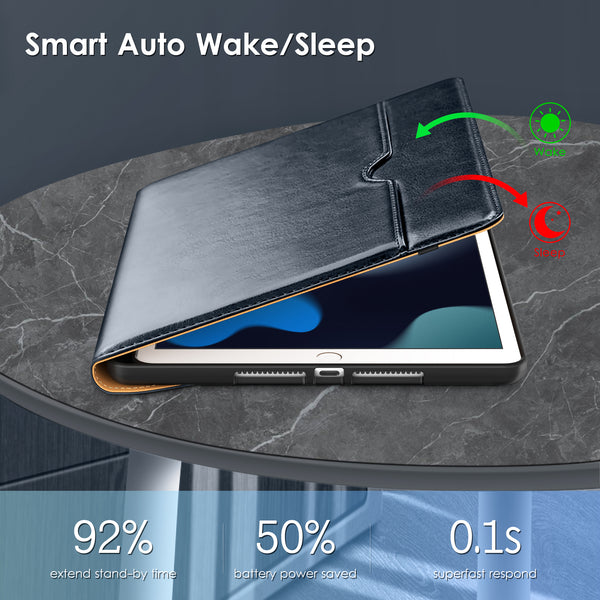 DTTO Rotating Case for iPad 9th/8th/7th Generation 10.2 Inch 2021/2020/2019, 360 Degree Rotating Premium Leather Folio Stand Protective Cover with Pencil Holder - Auto Wake/Sleep and Hand Strap, Brown