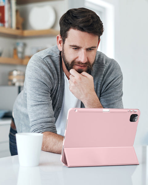 DTTO iPad Pro 12.9 case 2021 [Full Body Protection+Apple 2nd Pencil Charging+ Auto Sleep/Wake] Soft TPU Smart Back Cover Case, Ice Blue