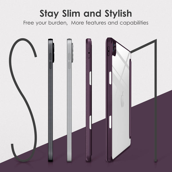 DTTOCASE for iPad Air Case 5th / 4th Generation 10.9 Inch (2022/2020),iPad Pro 11 Inch Case with Transparent Shockproof Back Cover[Built-in Pencil Holder,Auto Sleep/Wake,Camera Protection]-Blue Purple