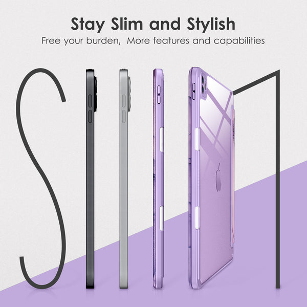 DTTOCASE for iPad Air Case 5th / 4th Generation 10.9 Inch (2022/2020),iPad Pro 11 Inch Case with Transparent Shockproof Back Cover[Built-in Pencil Holder,Auto Sleep/Wake,Camera Protection]-Blue Purple