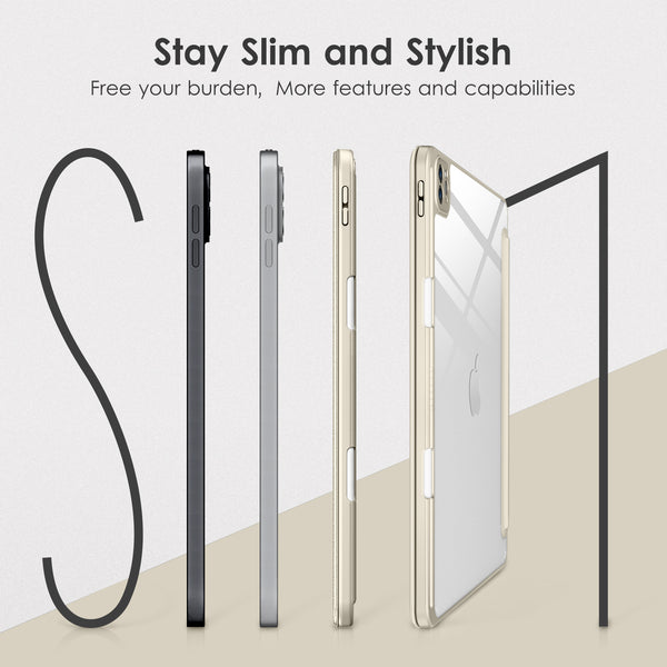 DTTOCASE for iPad Air Case 5th / 4th Generation 10.9 Inch (2022/2020),iPad Pro 11 Inch Case with Transparent Shockproof Back Cover[Built-in Pencil Holder,Auto Sleep/Wake,Camera Protection]-Blue Purple