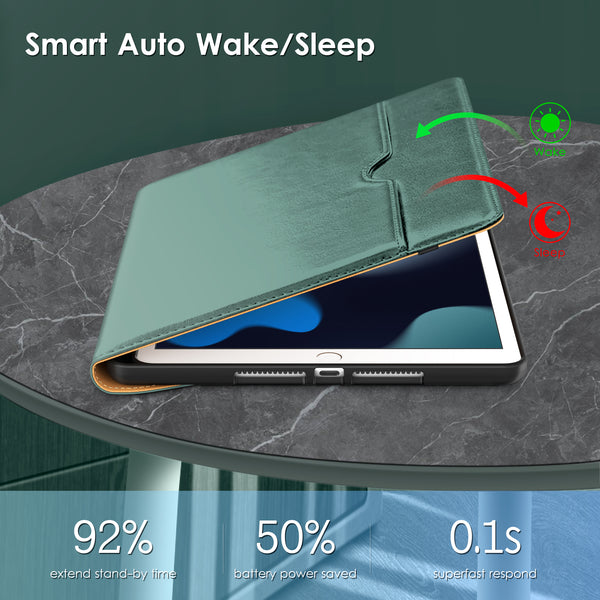 DTTO Rotating Case for iPad 9th/8th/7th Generation 10.2 Inch 2021/2020/2019, 360 Degree Rotating Premium Leather Folio Stand Protective Cover with Pencil Holder - Auto Wake/Sleep and Hand Strap, Brown