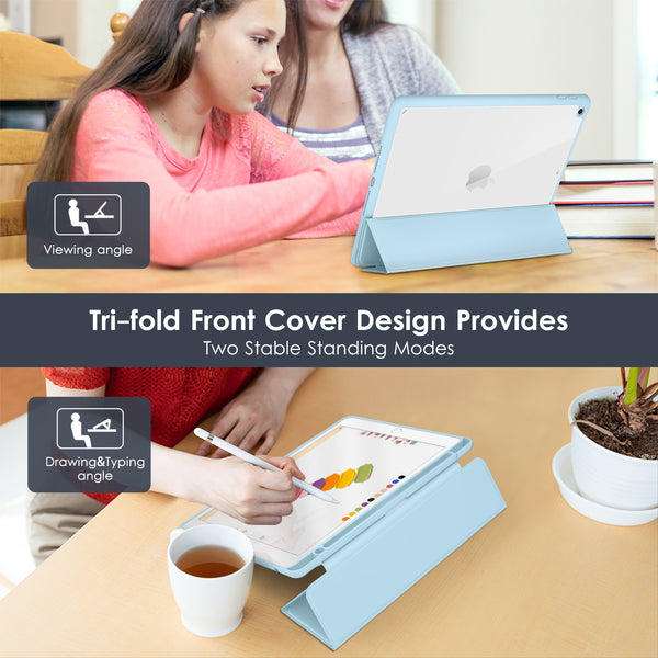 DTTO for iPad 9th/8th/7th Generation 10.2 inch 2021/2020/2019 Case, Lightweight Smart Trifold Stand with Hard PC Clear Transparent Back Shockproof Cover with Pencil Holder - Black