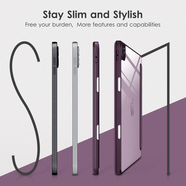 DTTOCASE iPad Pro 12.9 Case 6th / 5th / 4th / 3rd Generation 2022/2021 / 2020/2018,12.9 inch Clear Back Cover[Built-in Pencil Holder,Auto Sleep/Wake,Camera Protection] for iPad Pro-Blue Purple