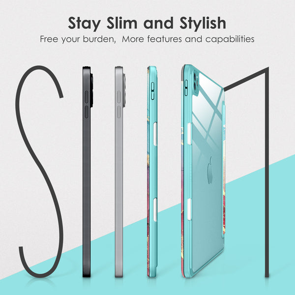 DTTOCASE iPad Pro 12.9 Case 6th / 5th / 4th / 3rd Generation 2022/2021 / 2020/2018,12.9 inch Clear Back Cover[Built-in Pencil Holder,Auto Sleep/Wake,Camera Protection] for iPad Pro-Blue Purple