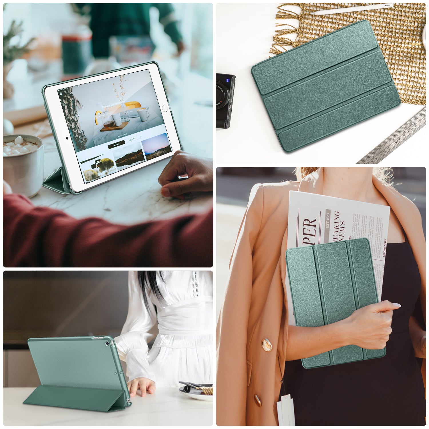 DTTO for iPad 9th/8th/7th Generation 10.2 inch 2021/2020/2019 Case, Premium Silk Pattern Slim Trifold Stand Cover - Lightweight Smart Auto Wake/Sleep Shell with Protective Hard Back, Matcha Green