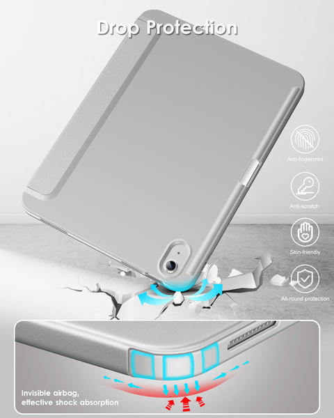 DTTO iPad 10th Generation Case 10.9 Inch 2022, Slim Tri-fold Stand Soft TPU Back with Pencil Holder for iPad 10 Case - Support Touch ID, Auto Sleep/Wake, and Honeycomb Grid Cushion, Black