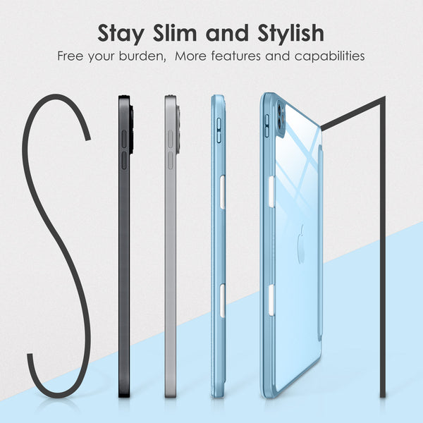 DTTOCASE iPad Pro 12.9 Case 6th / 5th / 4th / 3rd Generation 2022/2021 / 2020/2018,12.9 inch Clear Back Cover[Built-in Pencil Holder,Auto Sleep/Wake,Camera Protection] for iPad Pro-Blue Purple