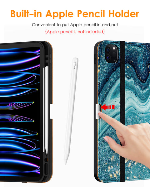 DTTO iPad Pro 12.9 6th / 5th / 4th / 3rd Generation Case 2022/2021/2020/2018, Premium Leather Folio Stand Cover with Built-in Apple Pencil Holder -Auto Wake/Sleep and Multi Viewing Angles,Brown