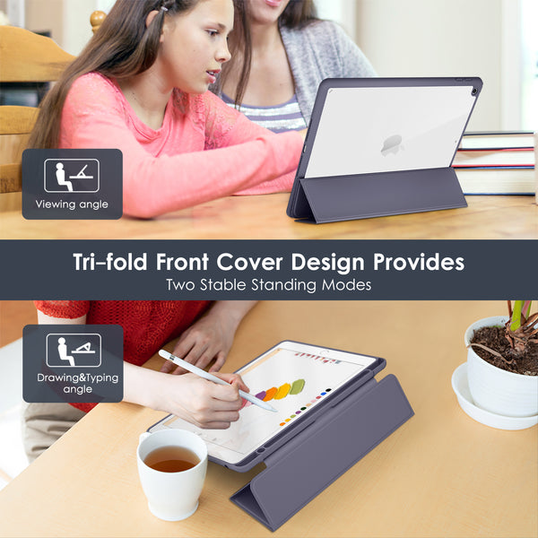 DTTO for iPad 9th/8th/7th Generation 10.2 inch 2021/2020/2019 Case, Lightweight Smart Trifold Stand with Hard PC Clear Transparent Back Shockproof Cover with Pencil Holder - Black