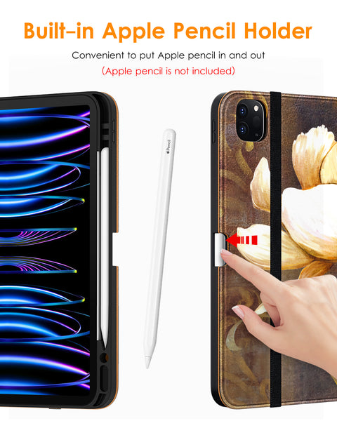 DTTO iPad Pro 12.9 6th / 5th / 4th / 3rd Generation Case 2022/2021/2020/2018, Premium Leather Folio Stand Cover with Built-in Apple Pencil Holder -Auto Wake/Sleep and Multi Viewing Angles,Brown