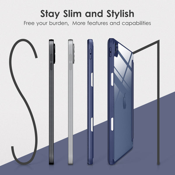 DTTOCASE iPad Pro 12.9 Case 6th / 5th / 4th / 3rd Generation 2022/2021 / 2020/2018,12.9 inch Clear Back Cover[Built-in Pencil Holder,Auto Sleep/Wake,Camera Protection] for iPad Pro-Blue Purple