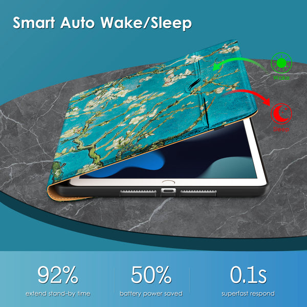 DTTO Rotating Case for iPad 9th/8th/7th Generation 10.2 Inch 2021/2020/2019, 360 Degree Rotating Premium Leather Folio Stand Protective Cover with Pencil Holder - Auto Wake/Sleep and Hand Strap, Brown