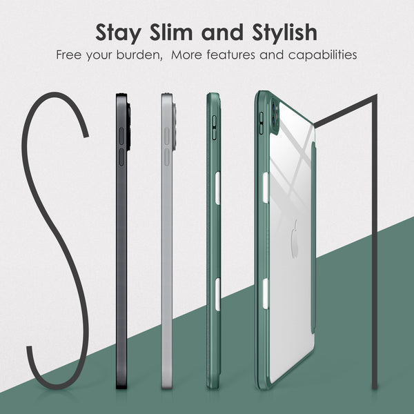 DTTOCASE for iPad Air Case 5th / 4th Generation 10.9 Inch (2022/2020),iPad Pro 11 Inch Case with Transparent Shockproof Back Cover[Built-in Pencil Holder,Auto Sleep/Wake,Camera Protection]-Blue Purple