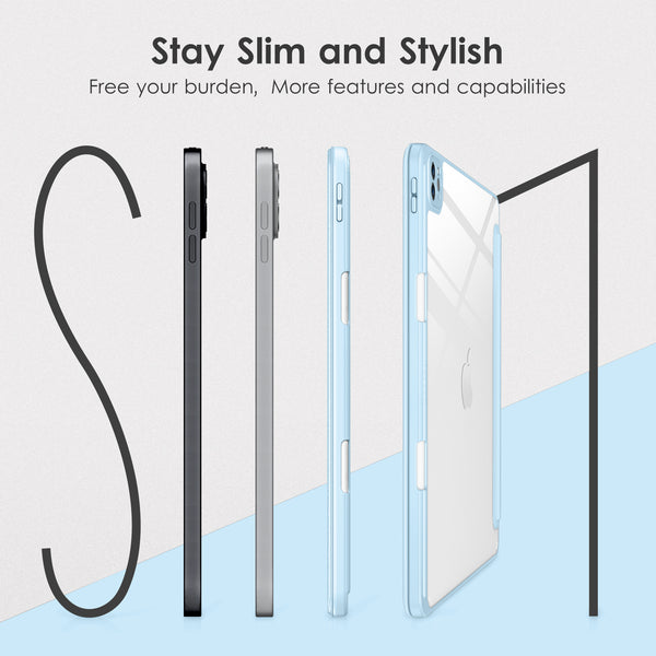 DTTOCASE for iPad Air Case 5th / 4th Generation 10.9 Inch (2022/2020),iPad Pro 11 Inch Case with Transparent Shockproof Back Cover[Built-in Pencil Holder,Auto Sleep/Wake,Camera Protection]-Blue Purple