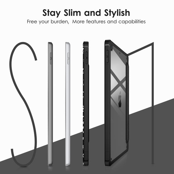 DTTOCASE Case for iPad 9th / 8th / 7th Generation 10.2 inch (2021/2020/2019 Released), Clear Back, TPU Shockproof Frame Cover[Built-in Pencil Holder,Support Auto Sleep/Wake] for ipad 10.2 - Black