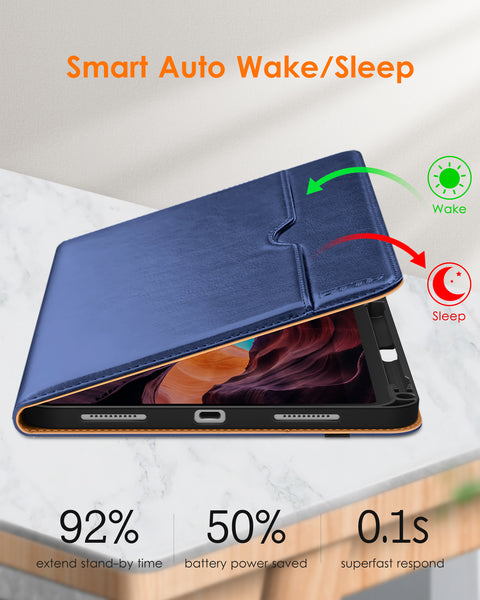 DTTO iPad 10th Generation Case 10.9 Inch 2022, Premium Leather Business Folio Stand Cover with Pencil Holder - Auto Wake/Sleep and Multiple Viewing Angles, Brown