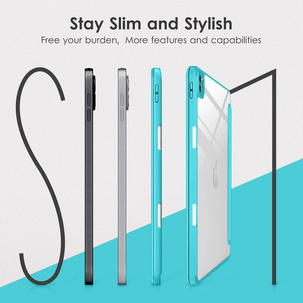 DTTOCASE for iPad Air Case 5th / 4th Generation 10.9 Inch (2022/2020),iPad Pro 11 Inch Case with Transparent Shockproof Back Cover[Built-in Pencil Holder,Auto Sleep/Wake,Camera Protection]-Blue Purple