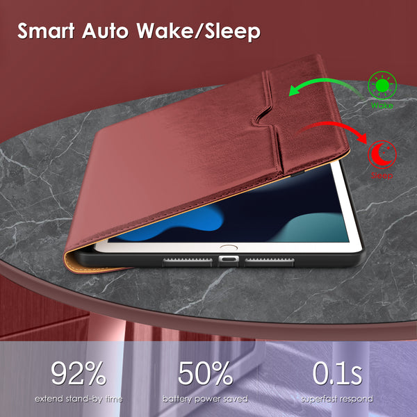 DTTO Rotating Case for iPad 9th/8th/7th Generation 10.2 Inch 2021/2020/2019, 360 Degree Rotating Premium Leather Folio Stand Protective Cover with Pencil Holder - Auto Wake/Sleep and Hand Strap, Brown