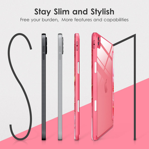 DTTOCASE iPad Pro 12.9 Case 6th / 5th / 4th / 3rd Generation 2022/2021 / 2020/2018,12.9 inch Clear Back Cover[Built-in Pencil Holder,Auto Sleep/Wake,Camera Protection] for iPad Pro-Blue Purple