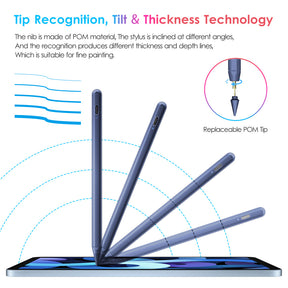 DTTO Stylus Pen for Apple iPad 10th/9th/8th/7th/6th Generation, Pro 11 Inch, Pro 12.9 Inch 6th/5th/4th/3th Gen, Mini 6th/5th Gen, iPad Air 5th/4th/3rd Gen, Palm Rejection, Light Blue