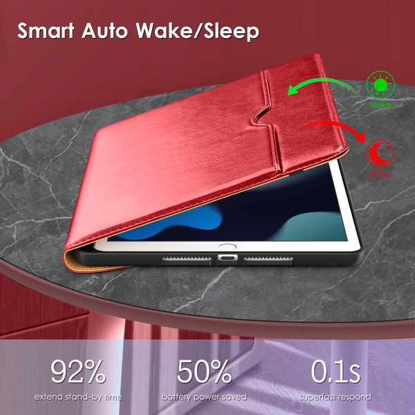 DTTO Rotating Case for iPad 9th/8th/7th Generation 10.2 Inch 2021/2020/2019, 360 Degree Rotating Premium Leather Folio Stand Protective Cover with Pencil Holder - Auto Wake/Sleep and Hand Strap, Brown