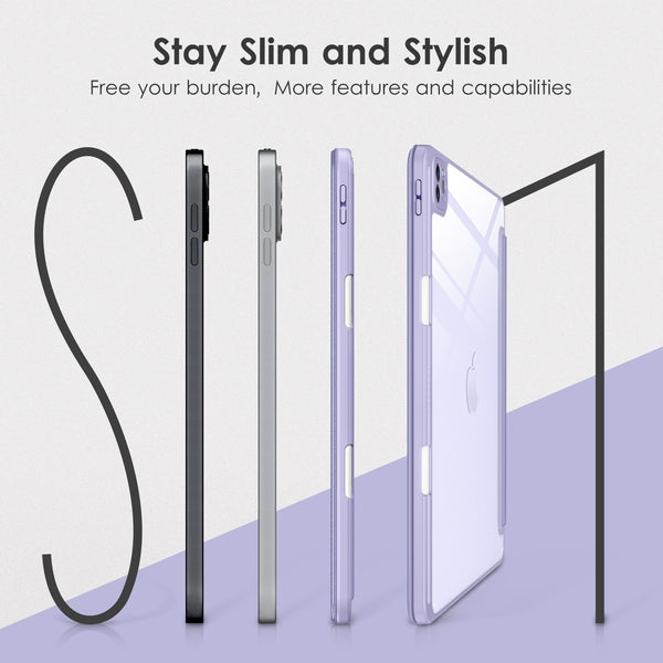 DTTOCASE iPad Pro 12.9 Case 6th / 5th / 4th / 3rd Generation 2022/2021 / 2020/2018,12.9 inch Clear Back Cover[Built-in Pencil Holder,Auto Sleep/Wake,Camera Protection] for iPad Pro-Blue Purple