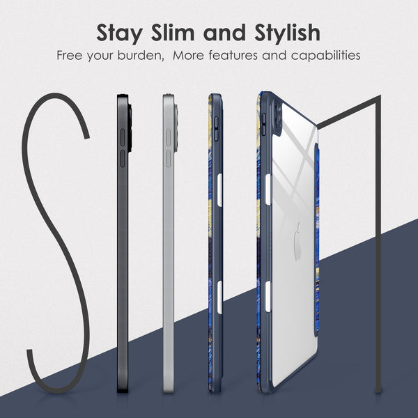 DTTOCASE for iPad Air Case 5th / 4th Generation 10.9 Inch (2022/2020),iPad Pro 11 Inch Case with Transparent Shockproof Back Cover[Built-in Pencil Holder,Auto Sleep/Wake,Camera Protection]-Blue Purple