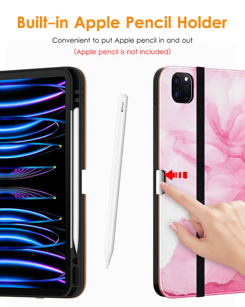 DTTO iPad Pro 12.9 6th / 5th / 4th / 3rd Generation Case 2022/2021/2020/2018, Premium Leather Folio Stand Cover with Built-in Apple Pencil Holder -Auto Wake/Sleep and Multi Viewing Angles,Brown