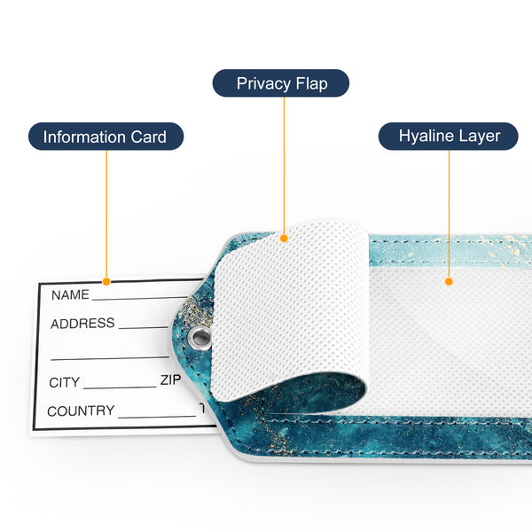 2 Pcs Luggage Tags for Suitcases, DTTO PU Leather Travel Name ID Labels with Privacy Flap, Stainless Steel Loop for Women/Men/Kids/Girls, Marble Pink